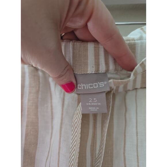 Chico's Tan Striped Straight Leg Linen High Rise Cropped Pants Womans Size 14 - Picture 4 of 5